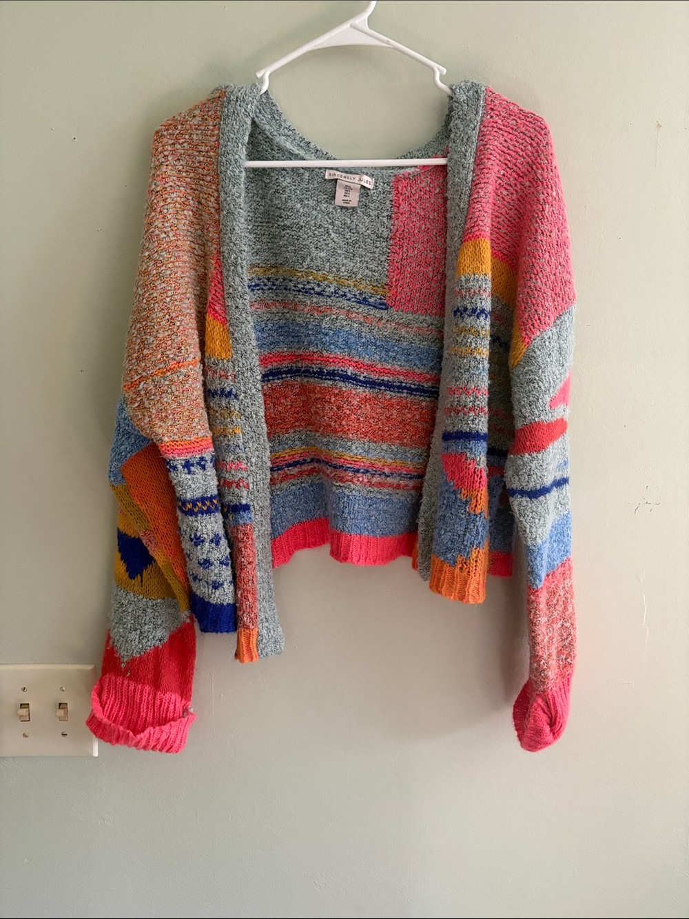 Colorblock Oversized Knit Cardigan - Pink, Gray & Multi L